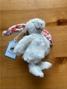 Jellycat Cream Bunny Keychain with Pink Floral Ears